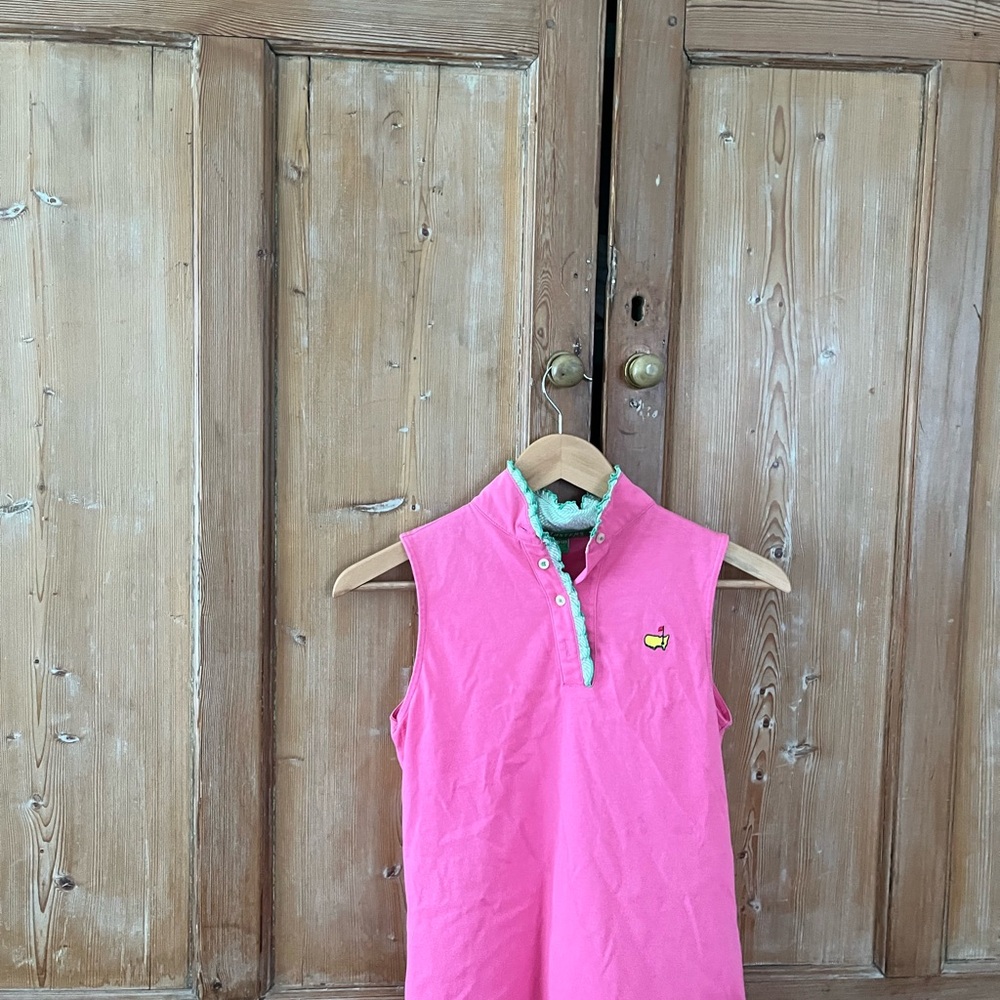 Masters Pink Sleeveless Polo with Green Trim